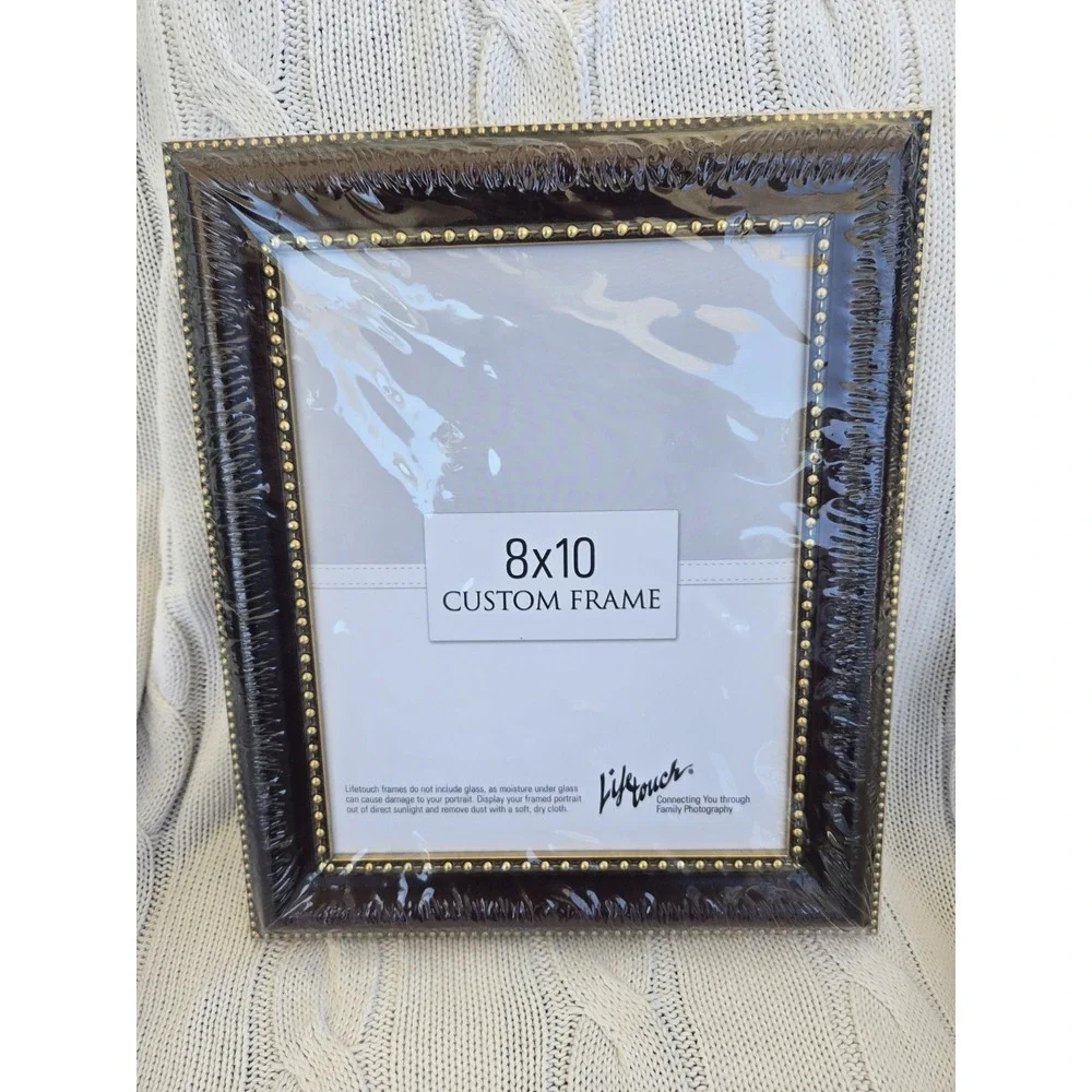 Lifetouch 8x10 Custom Picture Frame Dark Wood Gold Beaded Trim New Sealed